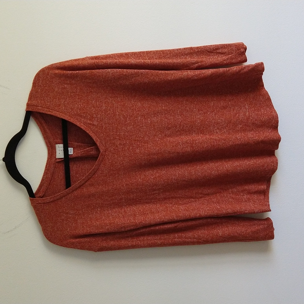 A.N.D. vneck drop shoulder burnt orange back dart center tuck